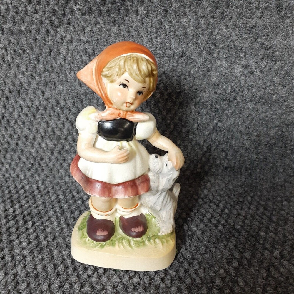 Vtg Lefton Porcelain Hand Painted Figurine Girl  Playing with Puppy Dog Japan
